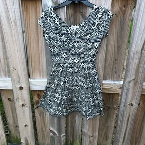 Black and white patterned flare dress